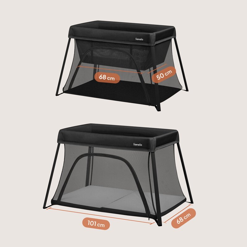 Patut multifunctional, Lionelo, Alice, 3 in 1, 2 trepte de inaltime pentru saltea, Pliabil, Material rezistent Oxford 300D, Cu iesire laterala, Geanta de transport, Pana 15 kg, 0 luni+, 104×70×74 cm, Negru - gogobaby.ro
