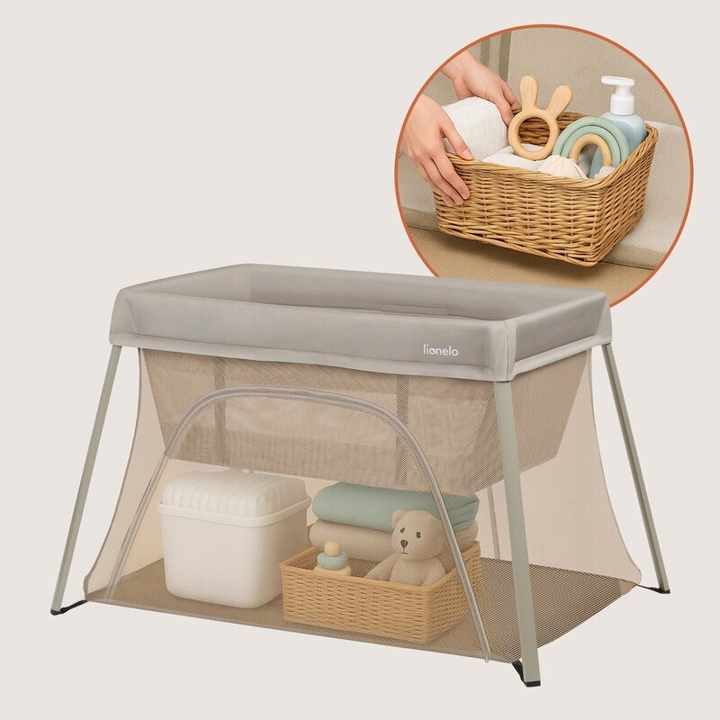 Patut multifunctional, Lionelo, Alice, 3 in 1, Material rezistent Oxford 300D, Cu iesire laterala, 0 luni+, 104×70×74 cm, Bej