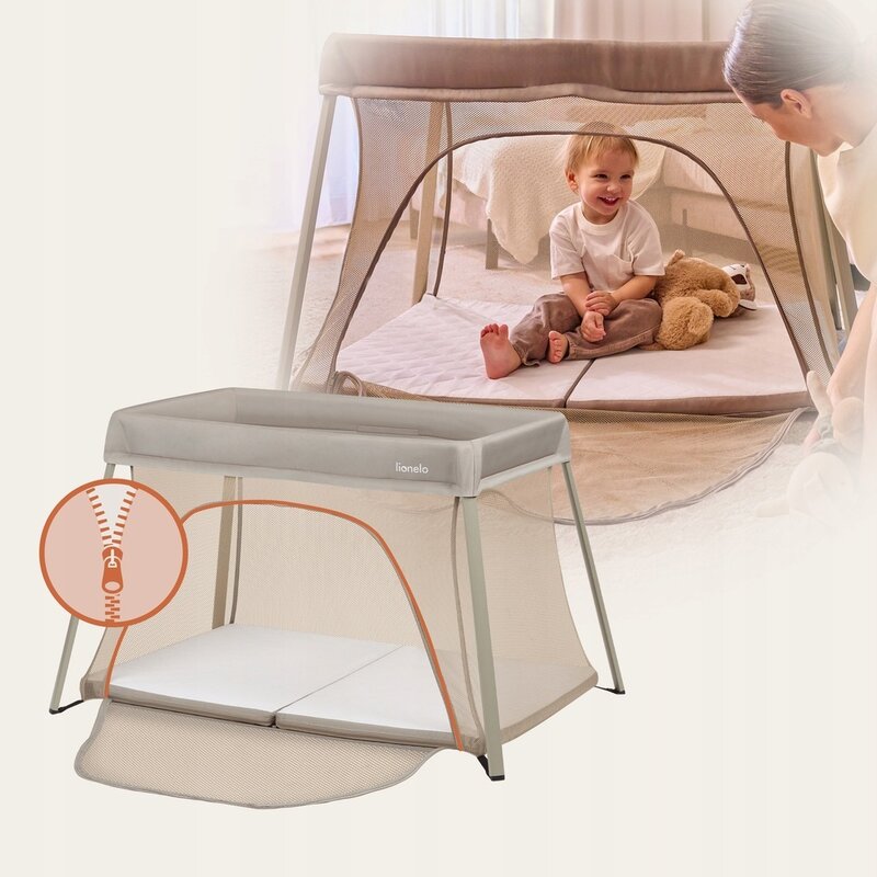 Patut multifunctional, Lionelo, Alice, 3 in 1, Material rezistent Oxford 300D, Cu iesire laterala, 0 luni+, 104×70×74 cm, Bej