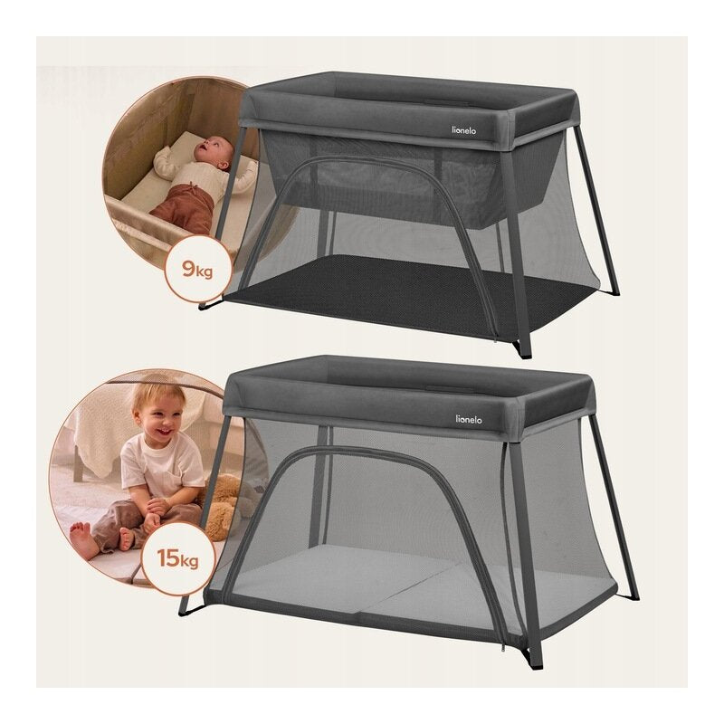Patut multifunctional, Lionelo, Alice, 3 in 1, 2 trepte de inaltime pentru saltea, Pliabil, Material rezistent Oxford 300D, Cu iesire laterala, Geanta de transport, Pana 15 kg, 0 luni+, 104×70×74 cm, Gri - gogobaby.ro