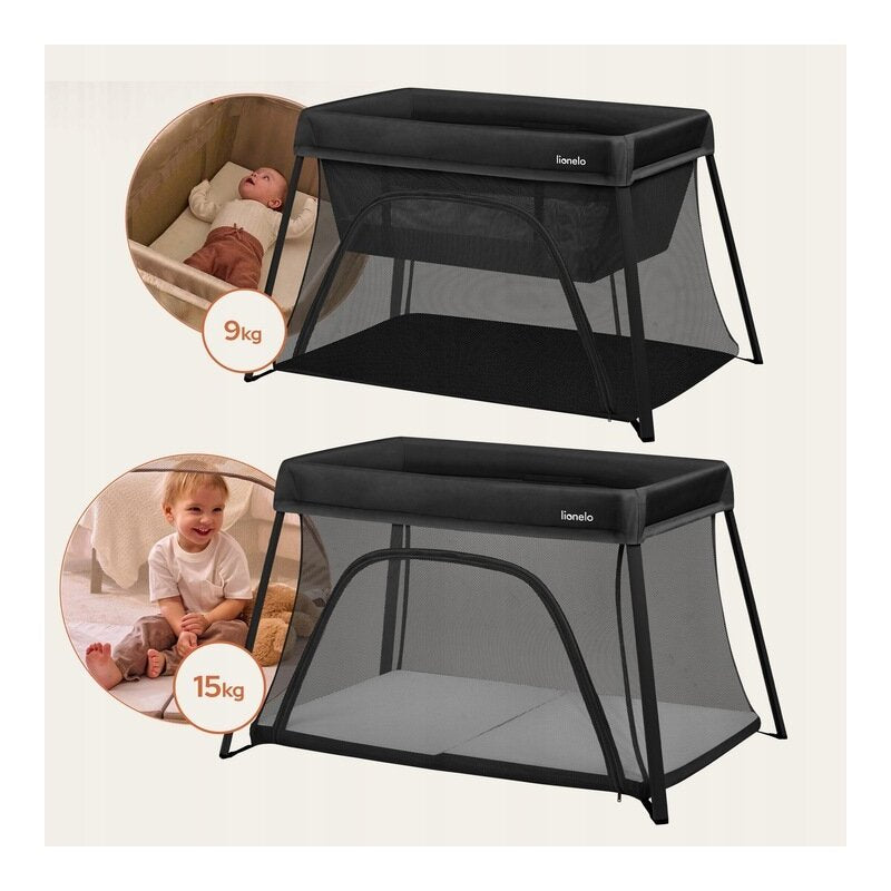 Patut multifunctional, Lionelo, Alice, 3 in 1, 2 trepte de inaltime pentru saltea, Pliabil, Material rezistent Oxford 300D, Cu iesire laterala, Geanta de transport, Pana 15 kg, 0 luni+, 104×70×74 cm, Negru - gogobaby.ro