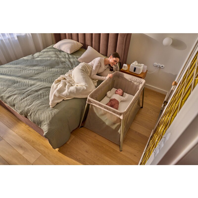Patut multifunctional, Lionelo, Alice, 3 in 1, Material rezistent Oxford 300D, Cu iesire laterala, 0 luni+, 104×70×74 cm, Bej