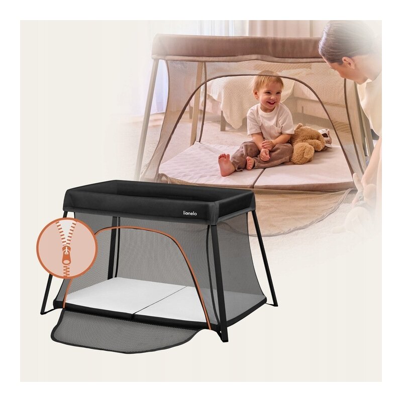 Patut multifunctional, Lionelo, Alice, 3 in 1, 2 trepte de inaltime pentru saltea, Pliabil, Material rezistent Oxford 300D, Cu iesire laterala, Geanta de transport, Pana 15 kg, 0 luni+, 104×70×74 cm, Negru - gogobaby.ro