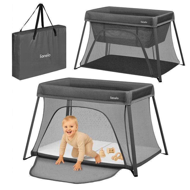 Patut multifunctional, Lionelo, Alice, 3 in 1, 2 trepte de inaltime pentru saltea, Pliabil, Material rezistent Oxford 300D, Cu iesire laterala, Geanta de transport, Pana 15 kg, 0 luni+, 104×70×74 cm, Gri - gogobaby.ro