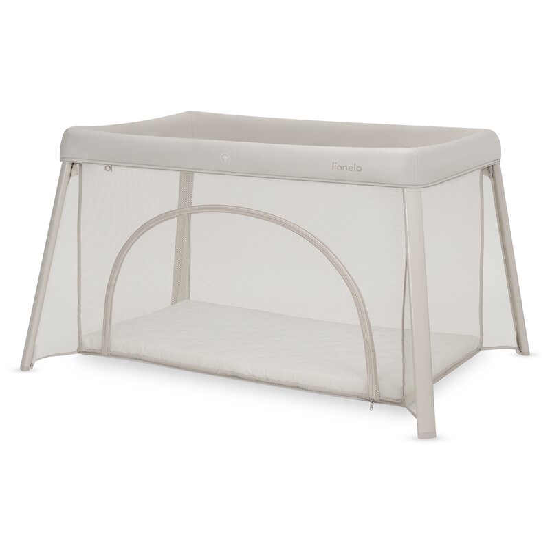 Patut multifunctional, Lionelo, Mila, 2 in 1, Saltea 4 cm cu spuma T25, 2 niveluri de inaltime, Pliere rapida, Intrare laterala, Geanta de transport inclusa, 0-36 luni, Pana la 15 kg, Bej