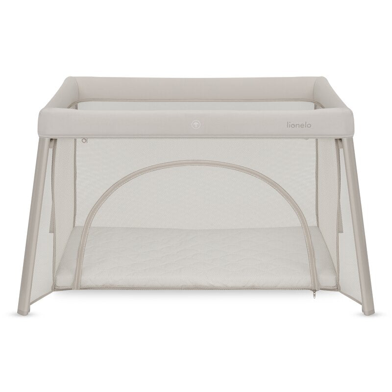 Patut multifunctional, Lionelo, Mila, 2 in 1, Saltea 4 cm cu spuma T25, 2 niveluri de inaltime, Pliere rapida, Intrare laterala, Geanta de transport inclusa, 0-36 luni, Pana la 15 kg, Bej