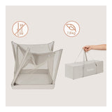 Patut multifunctional, Lionelo, Mila, 2 in 1, Saltea 4 cm cu spuma T25, 2 niveluri de inaltime, Pliere rapida, Intrare laterala, Geanta de transport inclusa, 0-36 luni, Pana la 15 kg, Bej