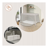 Patut multifunctional, Lionelo, Mila, 2 in 1, Saltea 4 cm cu spuma T25, 2 niveluri de inaltime, Pliere rapida, Intrare laterala, Geanta de transport inclusa, 0-36 luni, Pana la 15 kg, Bej