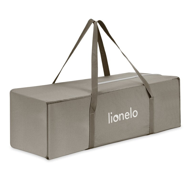 Patut multifunctional, Lionelo, Mila, 2 in 1, Saltea 4 cm cu spuma T25, 2 niveluri de inaltime, Pliere rapida, Intrare laterala, Geanta de transport inclusa, 0-36 luni, Pana la 15 kg, Bej Taupe