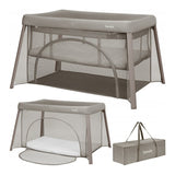 Patut multifunctional, Lionelo, Mila, 2 in 1, Saltea 4 cm cu spuma T25, 2 niveluri de inaltime, Pliere rapida, Intrare laterala, Geanta de transport inclusa, 0-36 luni, Pana la 15 kg, Bej Taupe