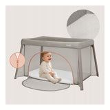 Patut multifunctional, Lionelo, Mila, 2 in 1, Saltea 4 cm cu spuma T25, 2 niveluri de inaltime, Pliere rapida, Intrare laterala, Geanta de transport inclusa, 0-36 luni, Pana la 15 kg, Bej Taupe