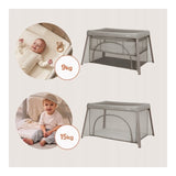 Patut multifunctional, Lionelo, Mila, 2 in 1, Saltea 4 cm cu spuma T25, 2 niveluri de inaltime, Pliere rapida, Intrare laterala, Geanta de transport inclusa, 0-36 luni, Pana la 15 kg, Bej Taupe