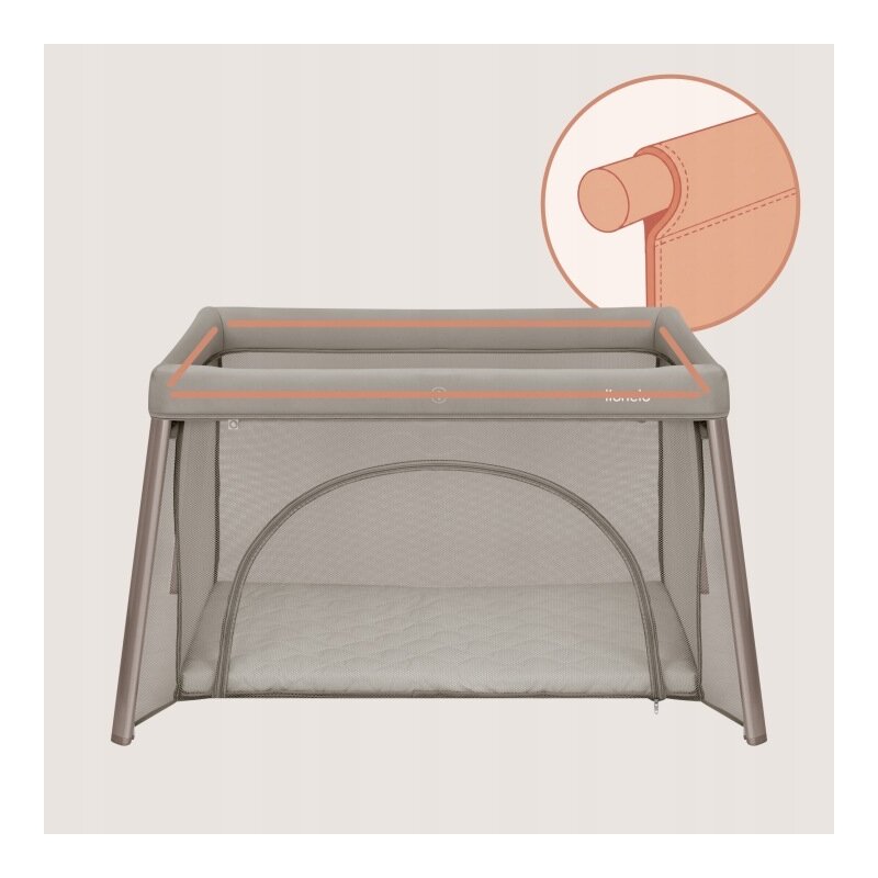 Patut multifunctional, Lionelo, Mila, 2 in 1, Saltea 4 cm cu spuma T25, 2 niveluri de inaltime, Pliere rapida, Intrare laterala, Geanta de transport inclusa, 0-36 luni, Pana la 15 kg, Bej Taupe
