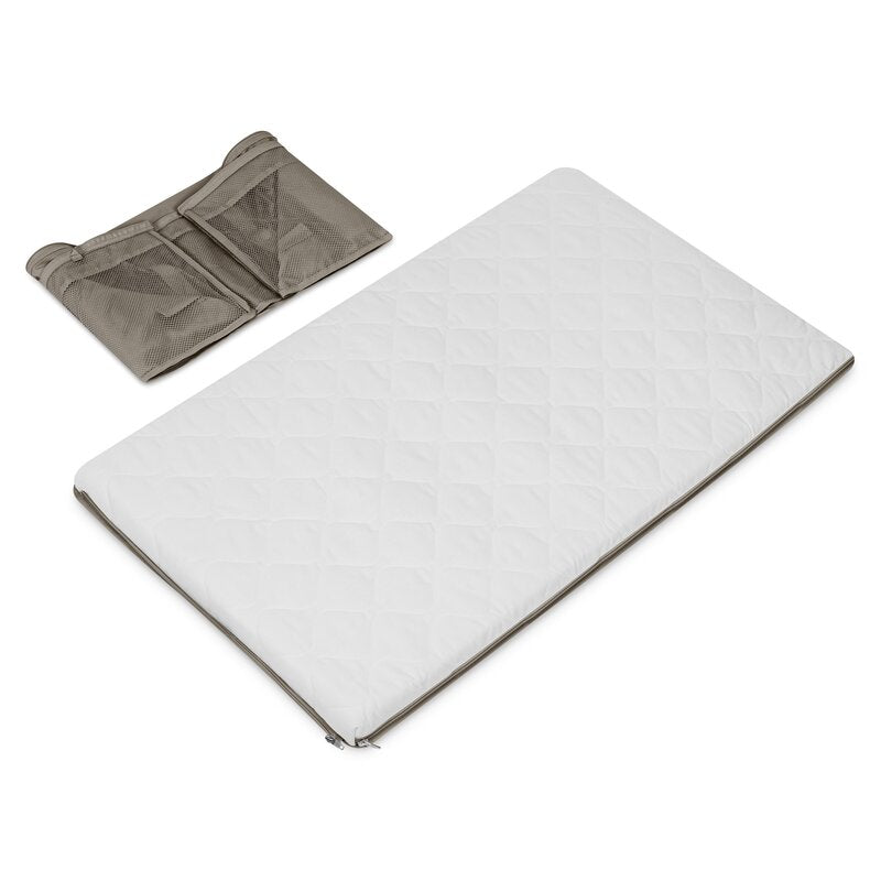 Patut multifunctional, Lionelo, Mila, 2 in 1, Saltea 4 cm cu spuma T25, 2 niveluri de inaltime, Pliere rapida, Intrare laterala, Geanta de transport inclusa, 0-36 luni, Pana la 15 kg, Bej Taupe