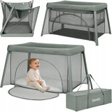 Patut multifunctional, Lionelo, Mila, 2 in 1, Saltea 4 cm cu spuma T25, 2 niveluri de inaltime, Pliere rapida, Intrare laterala, Geanta de transport inclusa, 0-36 luni, Pana la 15 kg, Verde