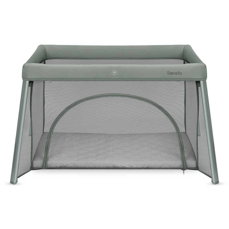 Patut multifunctional, Lionelo, Mila, 2 in 1, Saltea 4 cm cu spuma T25, 2 niveluri de inaltime, Pliere rapida, Intrare laterala, Geanta de transport inclusa, 0-36 luni, Pana la 15 kg, Verde