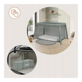 Patut multifunctional, Lionelo, Mila, 2 in 1, Saltea 4 cm cu spuma T25, 2 niveluri de inaltime, Pliere rapida, Intrare laterala, Geanta de transport inclusa, 0-36 luni, Pana la 15 kg, Verde