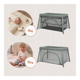 Patut multifunctional, Lionelo, Mila, 2 in 1, Saltea 4 cm cu spuma T25, 2 niveluri de inaltime, Pliere rapida, Intrare laterala, Geanta de transport inclusa, 0-36 luni, Pana la 15 kg, Verde