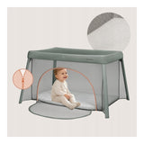 Patut multifunctional, Lionelo, Mila, 2 in 1, Saltea 4 cm cu spuma T25, 2 niveluri de inaltime, Pliere rapida, Intrare laterala, Geanta de transport inclusa, 0-36 luni, Pana la 15 kg, Verde