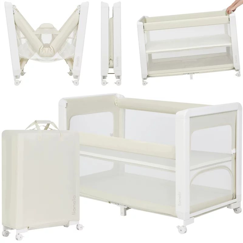 Patut multifunctional, Lionelo, Patty, 5 in 1, 0- 36 luni, Co-sleeper, Tarc de joaca, Patut de calatorie, Laterala rabatabila, 2 trepte reglare saltea, Roti, Husa transport inclusa, Bej