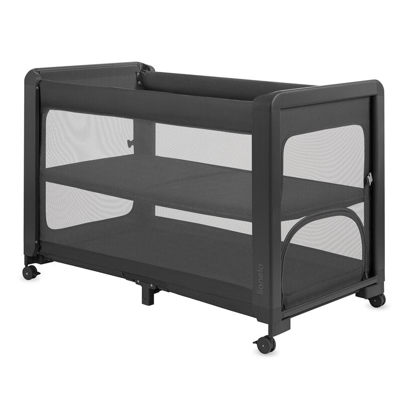 Patut multifunctional, Lionelo, Patty, 5 in 1, 0- 36 luni, Co-sleeper, Tarc de joaca, Patut de calatorie, Laterala rabatabila, 2 trepte reglare saltea, Roti, Husa transport inclusa, Gri