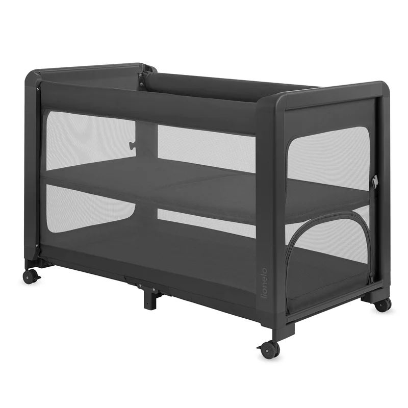 Patut multifunctional, Lionelo, Patty, 5 in 1, 0- 36 luni, Co-sleeper, Tarc de joaca, Patut de calatorie, Laterala rabatabila, 2 trepte reglare saltea, Roti, Husa transport inclusa, Gri