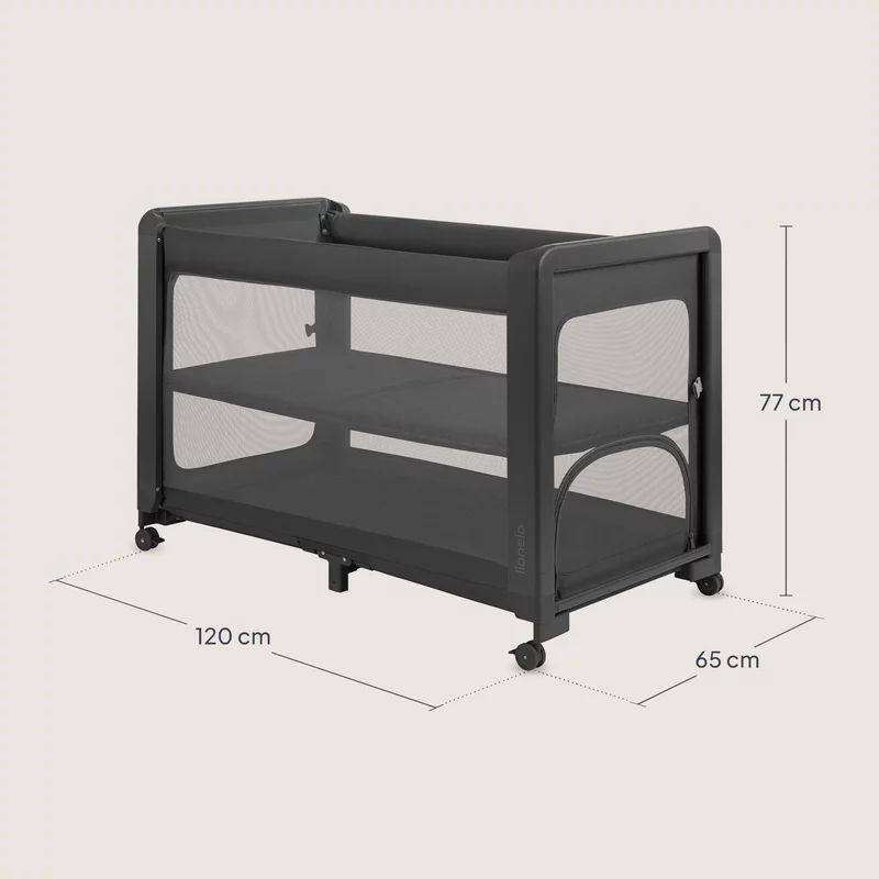 Patut multifunctional, Lionelo, Patty, 5 in 1, 0- 36 luni, Co-sleeper, Tarc de joaca, Patut de calatorie, Laterala rabatabila, 2 trepte reglare saltea, Roti, Husa transport inclusa, Gri