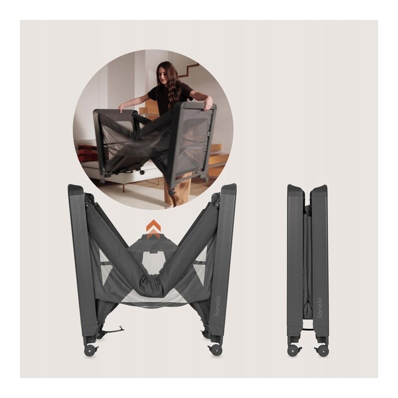 Patut multifunctional, Lionelo, Patty, 5 in 1, 0- 36 luni, Co-sleeper, Tarc de joaca, Patut de calatorie, Laterala rabatabila, 2 trepte reglare saltea, Roti, Husa transport inclusa, Gri