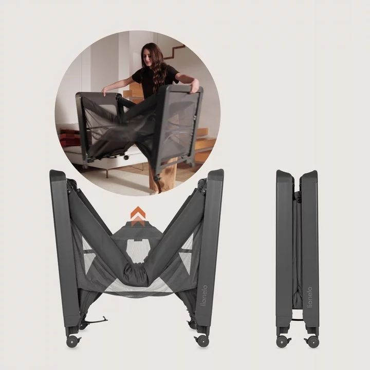Patut multifunctional, Lionelo, Patty, 5 in 1, 0- 36 luni, Co-sleeper, Tarc de joaca, Patut de calatorie, Laterala rabatabila, 2 trepte reglare saltea, Roti, Husa transport inclusa, Gri