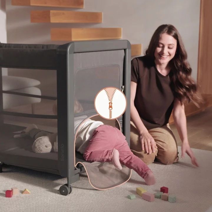 Patut multifunctional, Lionelo, Patty, 5 in 1, 0- 36 luni, Co-sleeper, Tarc de joaca, Patut de calatorie, Laterala rabatabila, 2 trepte reglare saltea, Roti, Husa transport inclusa, Gri