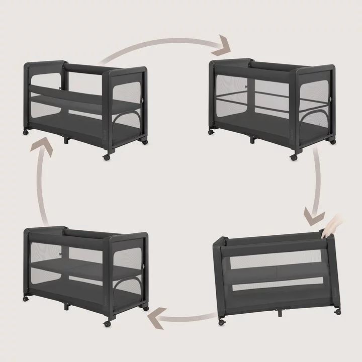 Patut multifunctional, Lionelo, Patty, 5 in 1, 0- 36 luni, Co-sleeper, Tarc de joaca, Patut de calatorie, Laterala rabatabila, 2 trepte reglare saltea, Roti, Husa transport inclusa, Gri