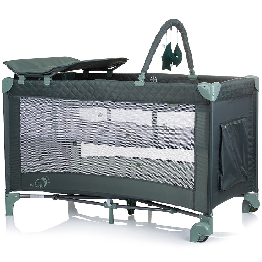 Patut pliabil cu saltea de infasat Chipolino Luna pastel green - gogobaby.ro