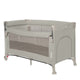 Patut pliant multifunctional, Lionelo, Ellen, Cu laterala culisanta, Nivel suplimentar, Intrare laterala cu fermoar, 2 roti, Saltea pliabila si geanta de transport incluse, 0- 36 luni, Pana la 15 kg, 120x60 cm, Conform cu EN 716, Bej