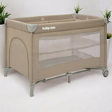 Patut pliant, Baby Mix, Cu doua nivele, Cu intrare laterala cu fermoar, 2 roti, 120 x 60 cm, Conform cu standardul european de securitate EN 716+AC:2019-07, Beige