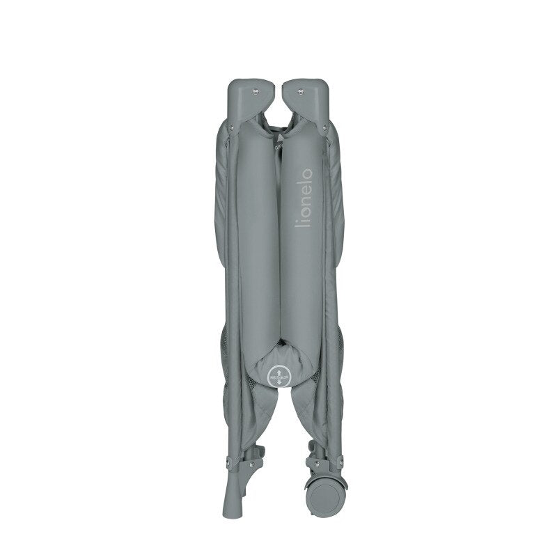Patut pliant, Lionelo, Amelie, Cu intrare laterala, 100.5×70.5 cm, Include salteluta, roti, geanta pentru transport, Constructie usoara- 7 kg, Cadru stabil din otel, Gri