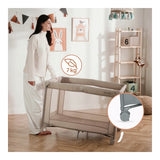 Patut pliant, Lionelo, Amelie, Cu intrare laterala, 100.5×70.5 cm, Include salteluta, roti, geanta pentru transport, Constructie usoara- 7 kg, Cadru stabil din otel, Gri