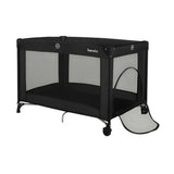 Patut pliant, Lionelo, Amelie, Cu intrare laterala, 100.5×70.5 cm, Include salteluta, roti, geanta pentru transport, Constructie usoara- 7 kg, Cadru stabil din otel, Negru