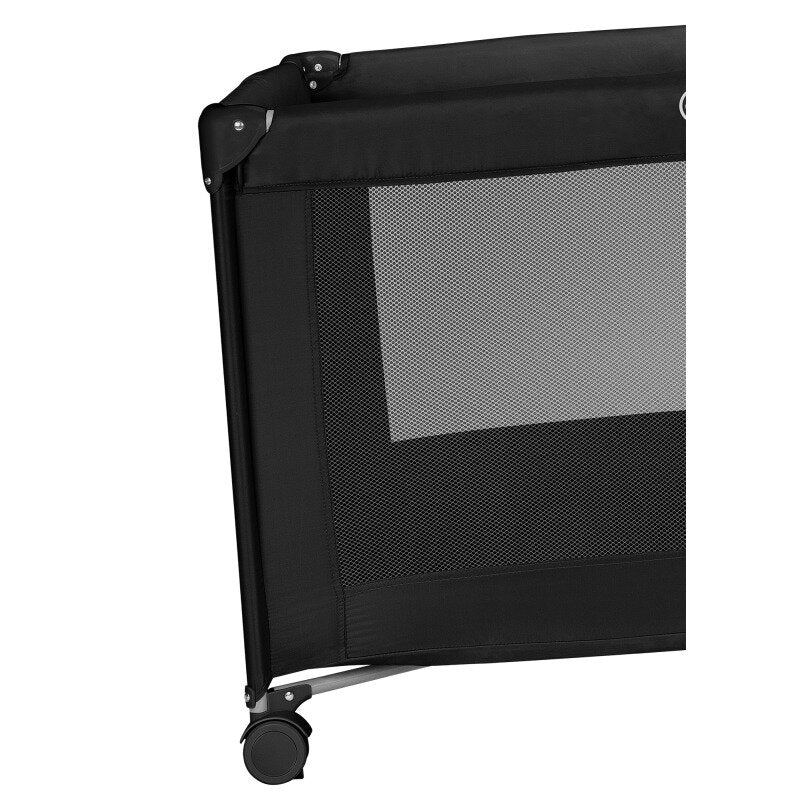 Patut pliant, Lionelo, Amelie, Cu intrare laterala, 100.5×70.5 cm, Include salteluta, roti, geanta pentru transport, Constructie usoara- 7 kg, Cadru stabil din otel, Negru