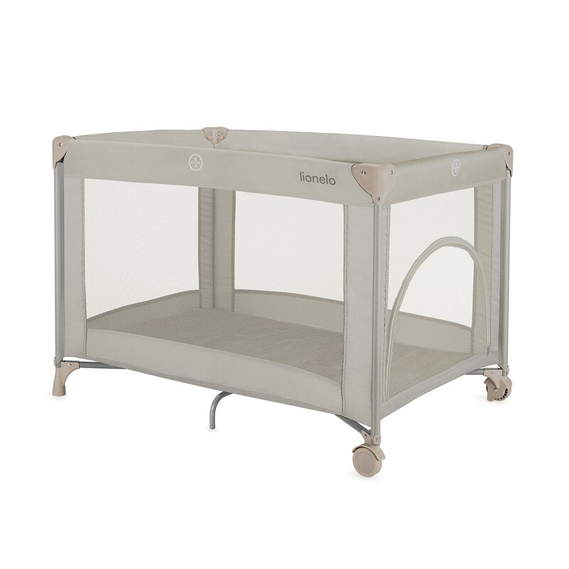 Patut pliant, Lionelo, Amelie, Cu intrare laterala, 100.5×70.5 cm, Include salteluta, roti, geanta pentru transport, Constructie usoara- 7 kg, Cadru stabil din otel, Bej