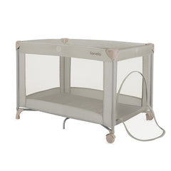 Patut pliant, Lionelo, Amelie, Cu intrare laterala, 100.5×70.5 cm, Include salteluta, roti, geanta pentru transport, Constructie usoara- 7 kg, Cadru stabil din otel, Bej