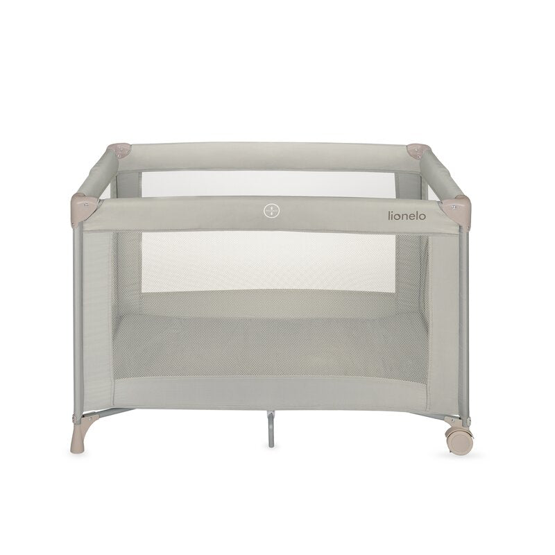 Patut pliant, Lionelo, Amelie, Cu intrare laterala, 100.5×70.5 cm, Include salteluta, roti, geanta pentru transport, Constructie usoara- 7 kg, Cadru stabil din otel, Bej