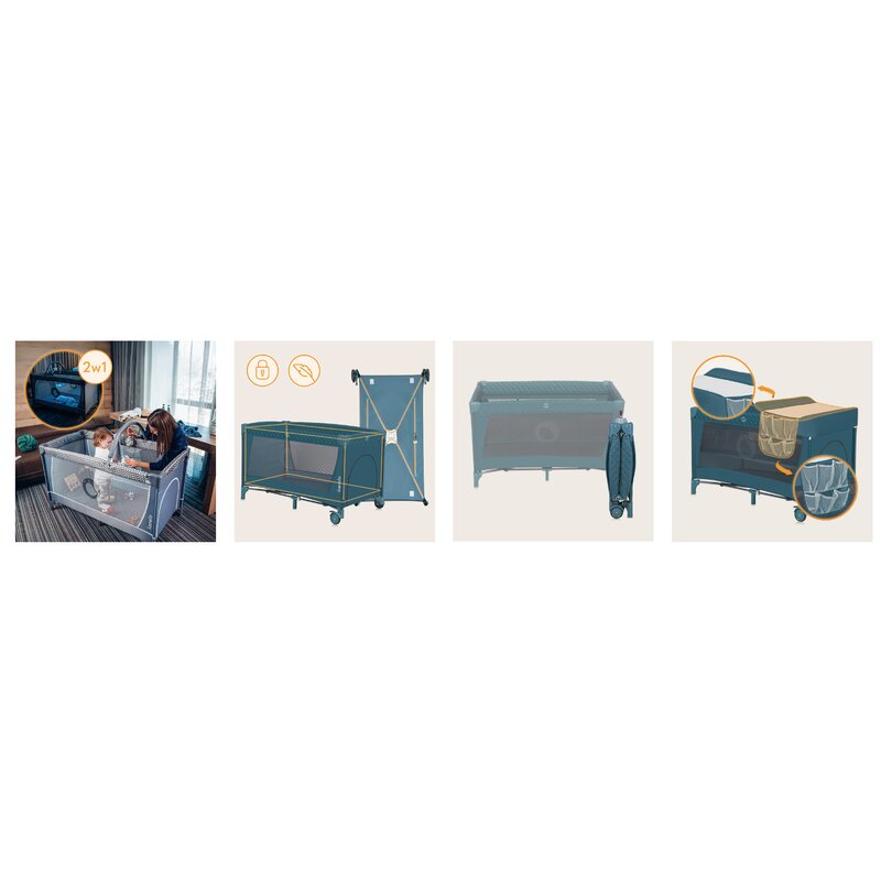 Patut pliant, Lionelo, Flower, Cu doua nivele, Cu arcada, Geanta transport, Masuta de infasat, Bara cu jucarii, Fereastra laterala, 120x60 cm, Conform cu standardele europeane de securitate EN 716 si EN12221, Verde