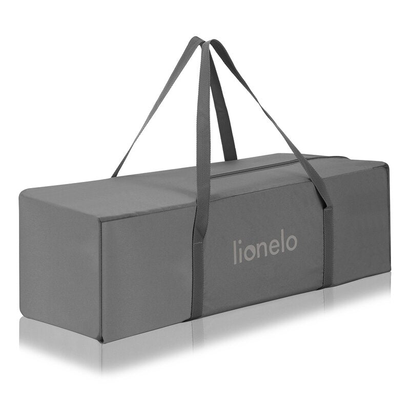 Patut pliant, Lionelo, Jasmin Easy Fold, Pana la 15 kg, Usor de pliat, Cu doua nivele, Cu saltea ergonomica T25, Cu intrare laterala cu fermoar, 2 roti cu frana, 123 x 67 cm, Conform cu EN 716, 0-36 luni, Gri - gogobaby.ro