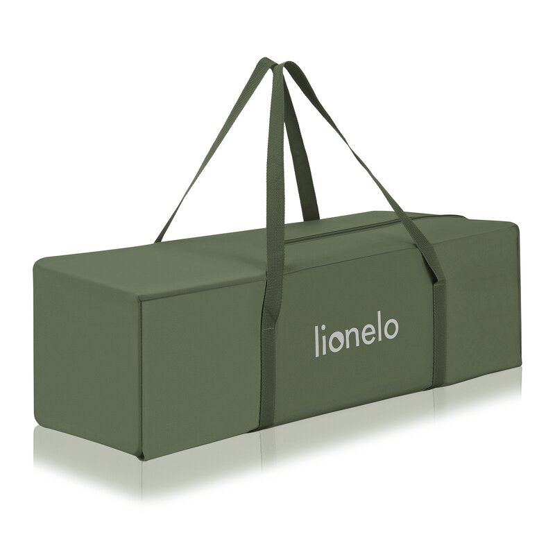 Patut pliant, Lionelo, Jasmin Easy Fold, Pana la 15 kg, Usor de pliat, Cu doua nivele, Cu saltea ergonomica T25, Cu intrare laterala cu fermoar, 2 roti cu frana, 123 x 67 cm, Conform cu EN 716, 0-36 luni, Verde