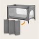 Patut pliant, Lionelo, Jasmin Easy Fold, Pana la 15 kg, Usor de pliat, Cu doua nivele, Cu saltea ergonomica T25, Cu intrare laterala cu fermoar, 2 roti cu frana, 123 x 67 cm, Conform cu EN 716, 0-36 luni, Gri