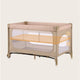 Patut pliant, Lionelo, Jasmin Easy Fold, Pana la 15 kg, Usor de pliat, Cu doua nivele, Cu saltea ergonomica T25, Cu intrare laterala cu fermoar, 2 roti cu frana, 123 x 67 cm, Conform cu EN 716, 0-36 luni, Bej