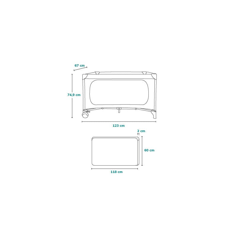 Patut pliant, Lionelo, Jasmin Easy Fold, Pana la 15 kg, Usor de pliat, Cu doua nivele, Cu saltea ergonomica T25, Cu intrare laterala cu fermoar, 2 roti cu frana, 123 x 67 cm, Conform cu EN 716, 0-36 luni, Gri