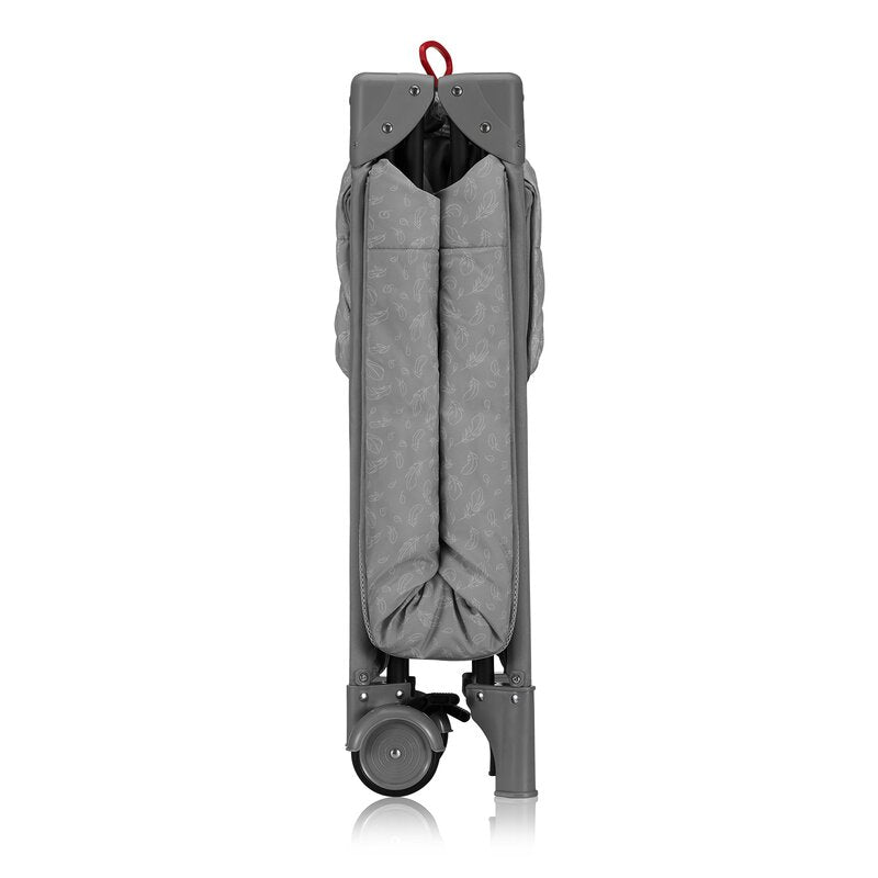 Patut pliant, Lionelo, Jasmin Easy Fold, Pana la 15 kg, Usor de pliat, Cu doua nivele, Cu saltea ergonomica T25, Cu intrare laterala cu fermoar, 2 roti cu frana, 123 x 67 cm, Conform cu EN 716, 0-36 luni, Gri