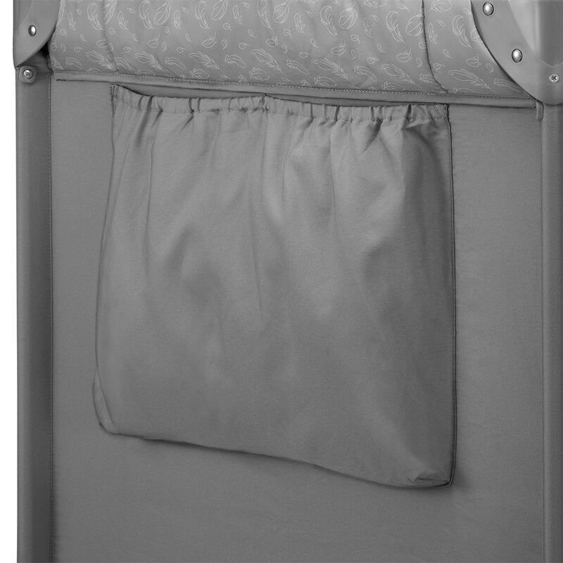 Patut pliant, Lionelo, Jasmin Easy Fold, Pana la 15 kg, Usor de pliat, Cu doua nivele, Cu saltea ergonomica T25, Cu intrare laterala cu fermoar, 2 roti cu frana, 123 x 67 cm, Conform cu EN 716, 0-36 luni, Gri - gogobaby.ro