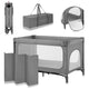 Patut pliant, Lionelo, Jasmin Easy Fold, Pana la 15 kg, Usor de pliat, Cu doua nivele, Cu saltea ergonomica T25, Cu intrare laterala cu fermoar, 2 roti cu frana, 123 x 67 cm, Conform cu EN 716, 0-36 luni, Gri